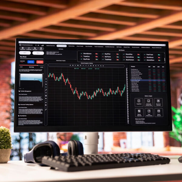 Software pc screen used analyzing cryptocurrency investment purchases 600x600